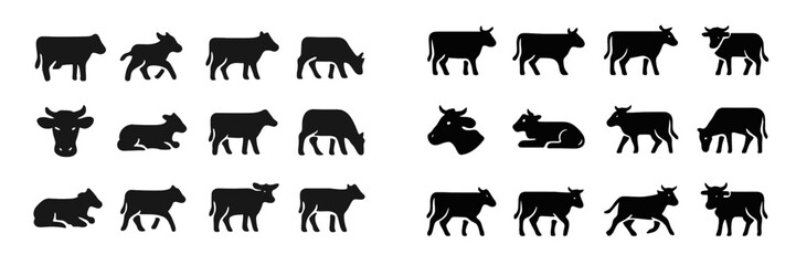 Poster - Various silhouettes of cows in different poses and orientations created in a minimalist style for educational and artistic purposes