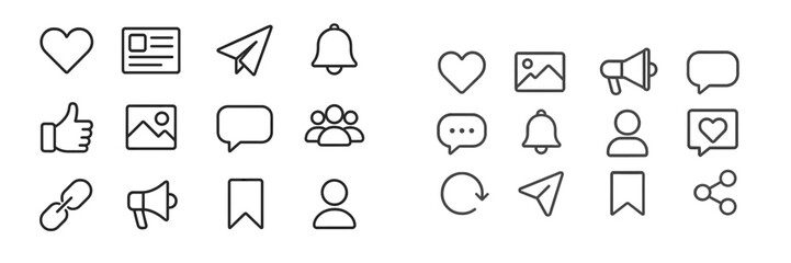 Fototapete - Various icons representing communication and interaction symbols showcased in a minimalistic design suitable for digital platforms