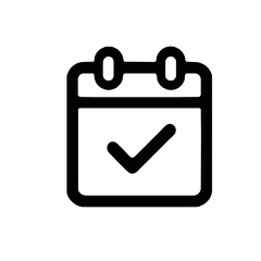 Poster - A black outline calendar icon with a check mark signifying a confirmed planned event or schedule completion on white background