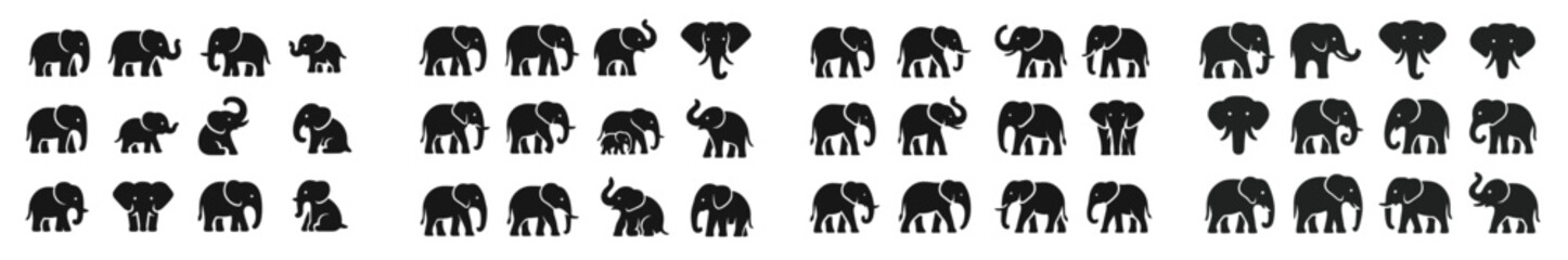 Fototapete - Silhouetted animals collection showcasing diverse species in various poses and sizes against a simple background