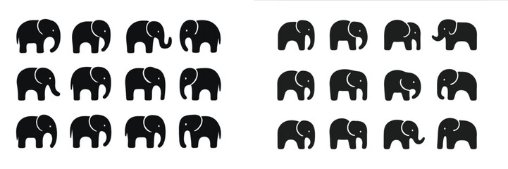 Poster - Elephants in varying styles displayed in a digital pattern for artistic purposes in a minimalist arrangement