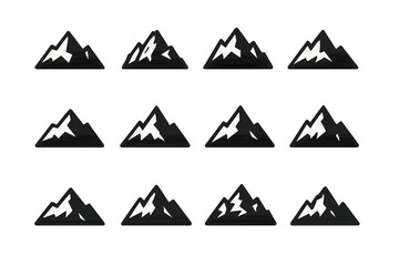 Aufkleber - Collection of various mountain silhouettes in black and white showcasing diverse shapes and textures