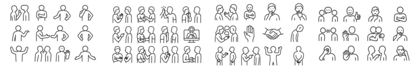 Aufkleber - Collection of simple line drawings depicting various human interactions and expressions in a creative layout