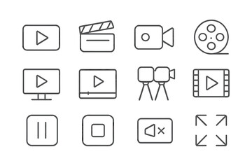 Poster - Collection of simple icons representing various aspects of video production and playback activities