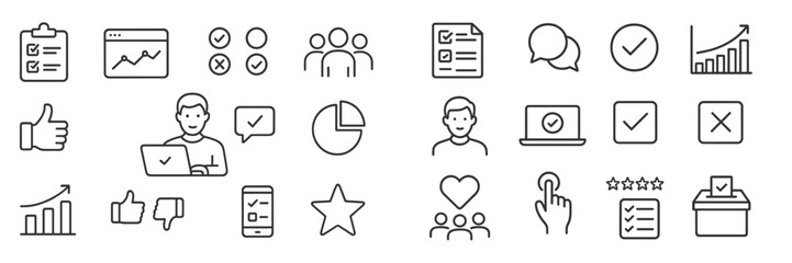 Fototapete - Icons representing various aspects of teamwork, data analysis, and feedback collection in a modern, digital environment