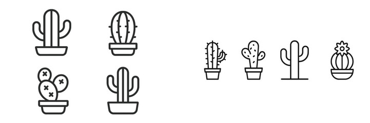 Poster - Various cactus illustrations in simple line art style displayed on a clean background emphasizing botanical diversity