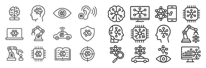Aufkleber - Illustrations of artificial intelligence concepts in technology and daily life showcased through various digital icons