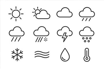 Aufkleber - Weather symbols representing various conditions including sun, rain, snow, and thunderstorms
