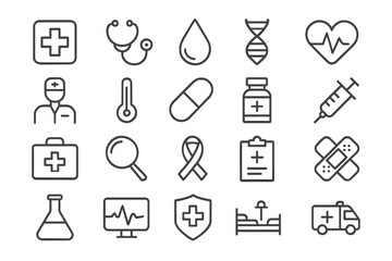 Aufkleber - Health care symbols and icons representing medical practice and wellness initiatives in a modern design