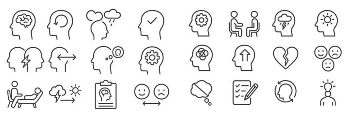 Poster - Mental health icons representing various emotions and psychological states during different weather conditions