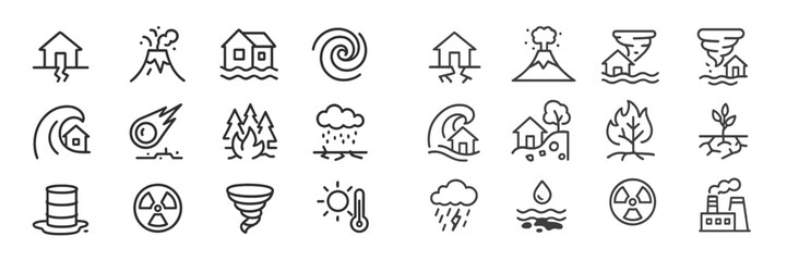 Poster - Natural disaster icons representing various environmental events and phenomena in a minimalist design