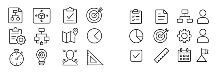 Fototapete - Icons representing project management, productivity tools, and organizational tasks in a minimalist design