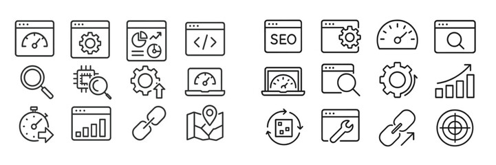 Poster - Icons illustrating web analytics, SEO, and performance metrics displayed on a digital workspace