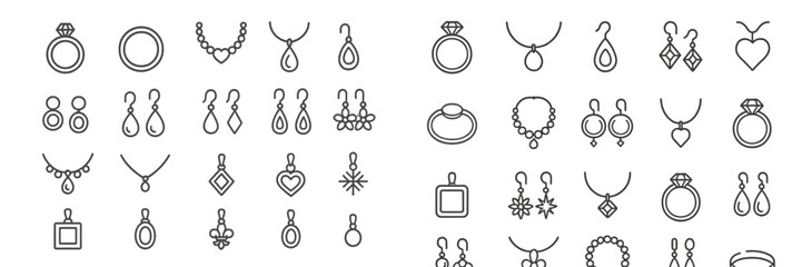 Poster - Collection of elegant jewelry designs featuring rings, necklaces, and earrings in various styles and shapes