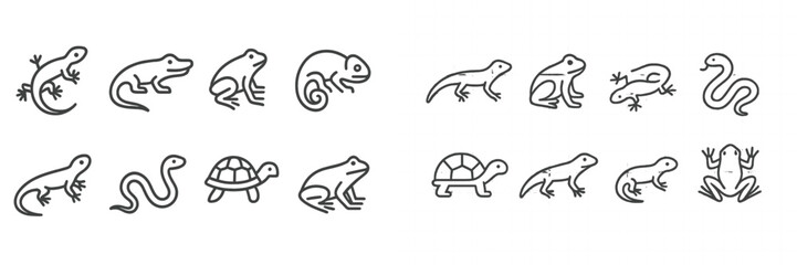 Aufkleber - Vector illustrations of reptiles and amphibians in various poses and designs showcasing their unique features and characteristics