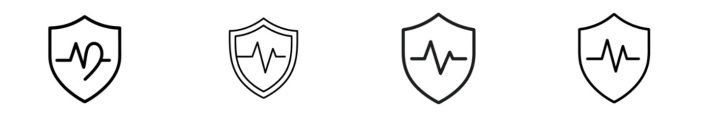 Poster - Various health and wellness icons representing protection and heart rate monitoring in a minimalist style