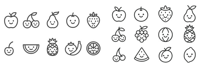 Aufkleber - Collection of cute fruit illustrations with smiling faces for playful designs and educational materials