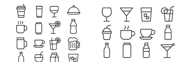Aufkleber - Various drink icons showcasing popular beverages in minimalistic design suitable for a modern graphic collection