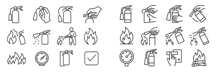 Poster - Set of vector illustrations showing fire safety techniques and equipment for active fire prevention