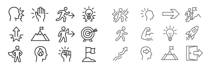 Poster - Illustrations highlighting motivation, goal achievement, and personal growth in various dynamic scenarios