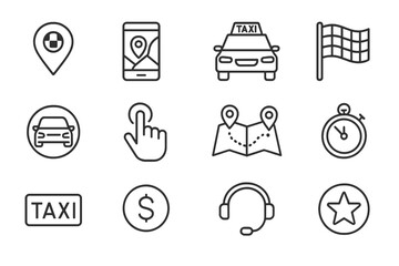 Poster - Taxi service icons highlighting ride-hailing, navigation, and payment in urban transport systems