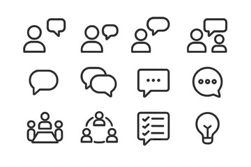 Fototapete - Icons of communication and discussion representing various interaction forms in a minimalist style