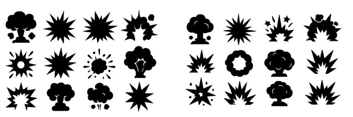 Poster - Collection of explosion and blast graphics suitable for various design projects, showcasing different styles and shapes