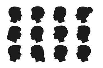Poster - Silhouettes of diverse individuals showcasing various hairstyles and profiles in a creative layout