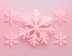 Poster - Pink Snowflake Pattern on Pastel Background