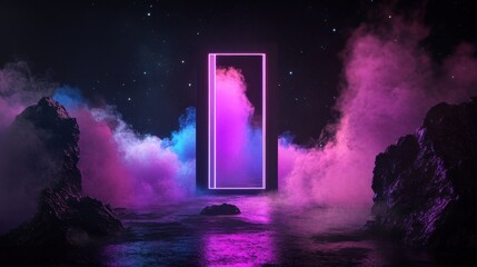 Wall Mural - soft lavender neon illumination reflecting subtly on a velvety dark surface.