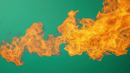 Poster - Vibrant Flames in Motion Over a Bright Green Background Capturing Energy and Heat in Abstract Art Style