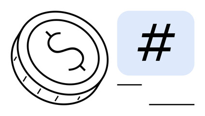 Poster - coin with dollar icon and metadata tag sign combines digital marketing, monetization, and currency i
