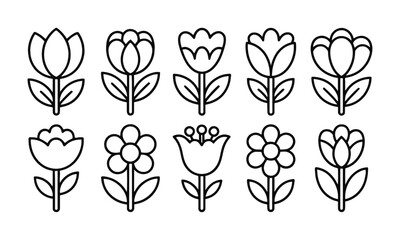 Poster - A collection of minimal modern vector-style flower illustrations,  Include a wide variety of stylized flower designs with different petal shapes and arrangements, easily scalable and editable.