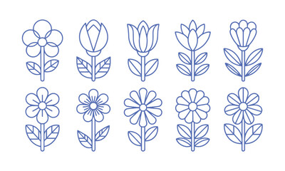 Poster - A collection of minimal modern vector-style flower illustrations,  Include a wide variety of stylized flower designs with different petal shapes and arrangements, easily scalable and editable.