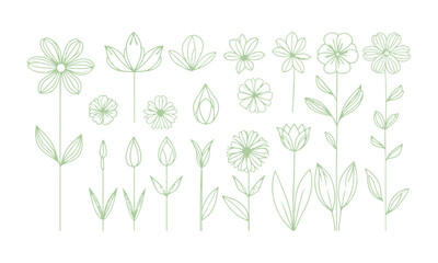 Poster - A collection of minimal modern vector-style flower illustrations,  Include a wide variety of stylized flower designs with different petal shapes and arrangements, easily scalable and editable.