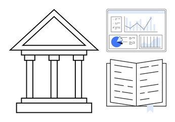 Poster - pillar structure represents institutions, a dashboard shows data analytics with charts, and an open 