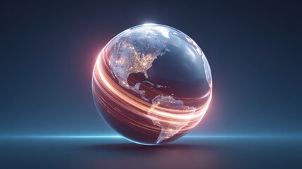 Aufkleber - A glowing globe with illuminated lines swirling around it, representing global connectivity and technology.