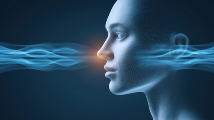 Aufkleber - Digital portrait of a human head created with lines and waves, representing technology and connection in a modern, abstract style.