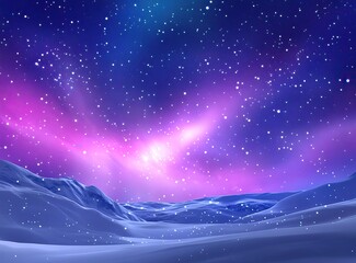 Beautiful northern lights in the sky with stars, polar light over snow-capped mountains and a lake at night. The aurora borealis on a winter background. A night landscape with a colorful aurora, 