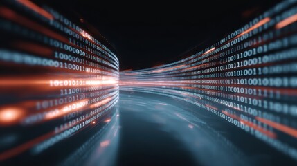 Aufkleber - Abstract digital representation of binary code flowing in a dynamic wave, symbolizing data movement and technology.