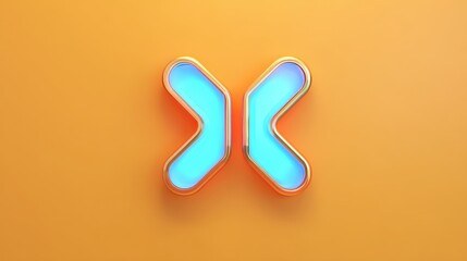 Aufkleber - Bright blue neon light shaped like arrows on an orange background, creating a modern and vibrant visual contrast.