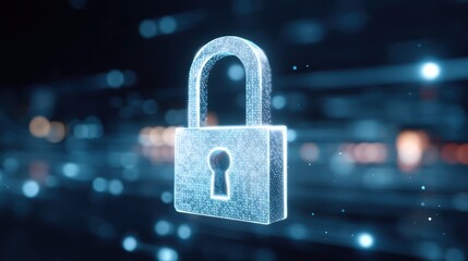 Poster - A digital padlock symbolizing cybersecurity and data protection in a tech-themed background.
