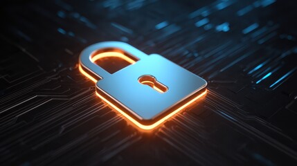 Poster - A digital lock icon symbolizes cybersecurity with glowing elements on a circuit-like background.