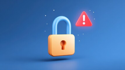 Poster - A padlock with a warning sign in a digital style, symbolizing security and caution.