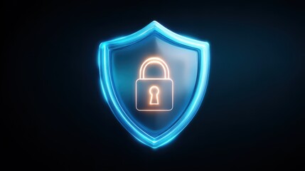 Poster - A glowing shield emblem with a padlock, symbolizing security and protection in a digital context.