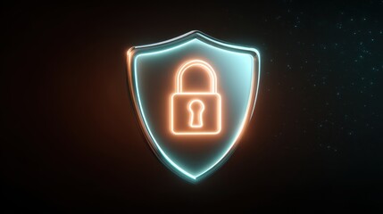 Poster - A glowing padlock icon within a shield, symbolizing security and protection in a digital context.