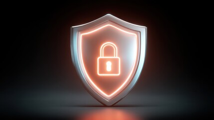 Poster - A glowing shield with a padlock symbol, representing security and protection in a digital context.