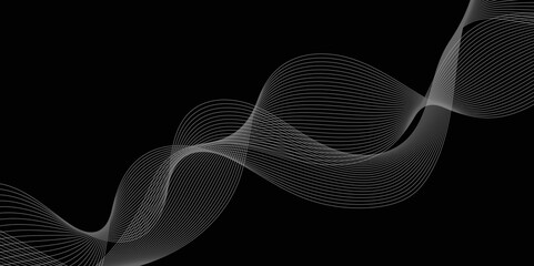 Poster - abstract black background with whit line. modern template abstract design flowing particles digital 