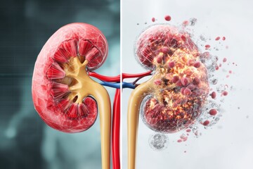Poster - Comparison of a Healthy Kidney and a Damaged Kidney Illustrating Differences in Structure and Function