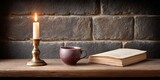 a dark stone desk lit by candlelight where email campaigns are planned using ancient texts and digital ink